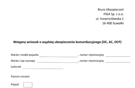 Wzór wniosku do ubezpieczyciela